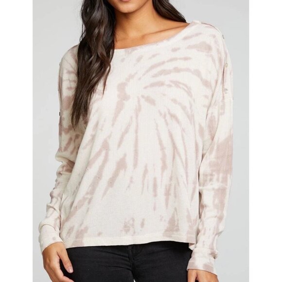 Chaser Heritage Waffle Long Sleeve Snap Drop Shoulder Tee Size S 60% Cotton 40% - Picture 6 of 11